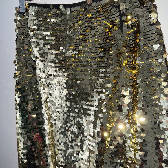 Halogen Embellished Paillette Sequined Knee Length Skirt in Gold - Picture 3 of 9